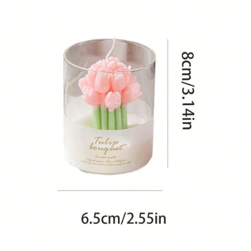 Tulip Flower Shaped Molded Scented Candle Set - Free-Standing Decorative Wax Pillar