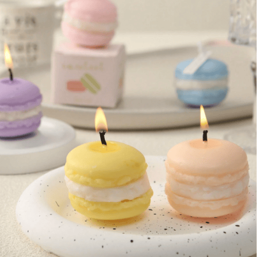 Multicolor Macaron Pastel Pastel Scented Molded Pillar Candle - Free-Standing Tabletop Decor