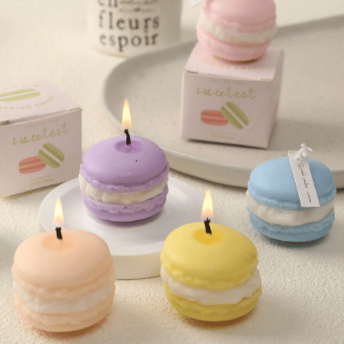 Multicolor Macaron Pastel Pastel Scented Molded Pillar Candle - Free-Standing Tabletop Decor