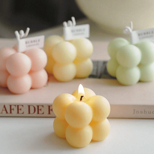 Cube Bubble Free-Standing Molded Scented Candle - Decorative Geometric Soy-Paraffin Wax Blend