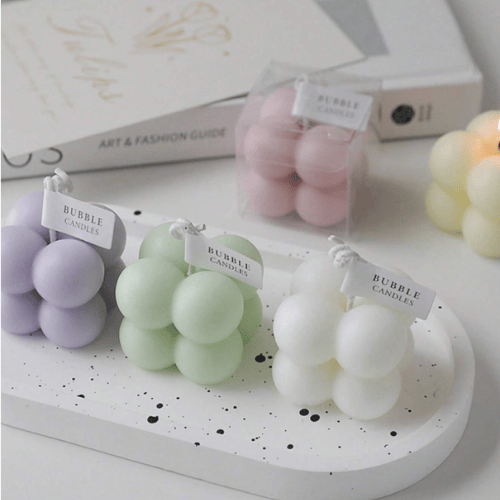 Cube Bubble Free-Standing Molded Scented Candle - Decorative Geometric Soy-Paraffin Wax Blend