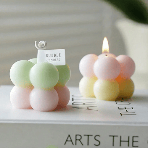 Cube Bubble Free-Standing Molded Scented Candle - Decorative Geometric Soy-Paraffin Wax Blend
