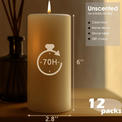 12-Pack Large Ivory Pillar Candles