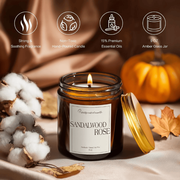 Premium Santal Rose Soy Candle in Amber Jar