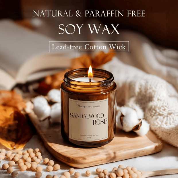 Premium Santal Rose Soy Candle in Amber Jar