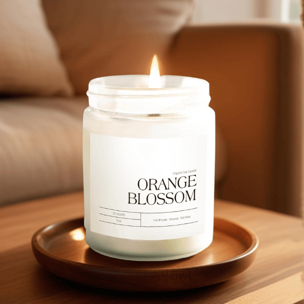 Premium Orange Blossom Soy Candle in Frosted White Glass