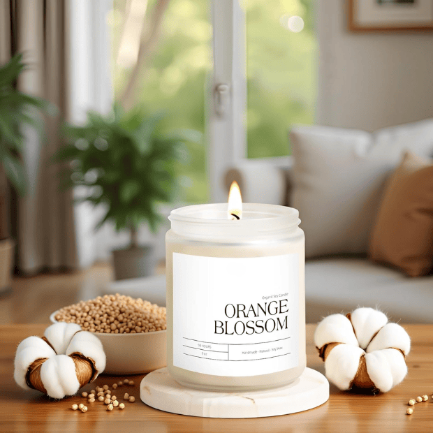 Premium Orange Blossom Soy Candle in Frosted White Glass