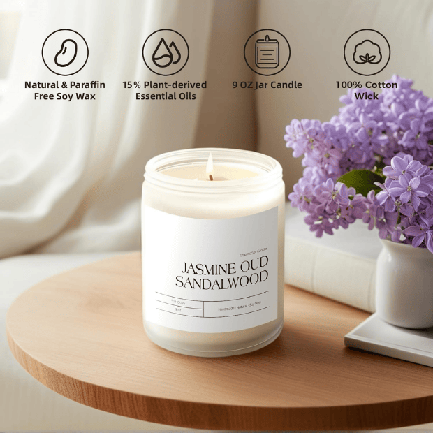 9oz Jasmine, Oud & Sandalwood Scented Candle