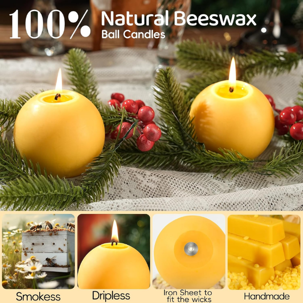 4-Pack Natural Beeswax Ball Candles