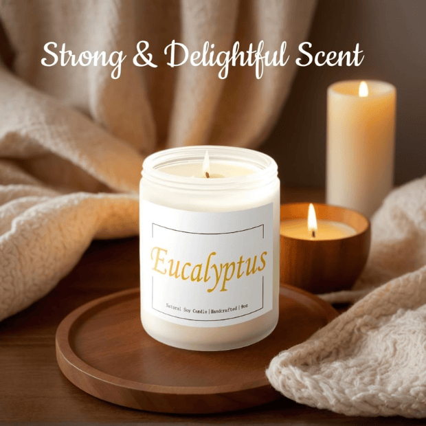 Premium Eucalyptus & Mint Soy Candle in Frosted White Glass