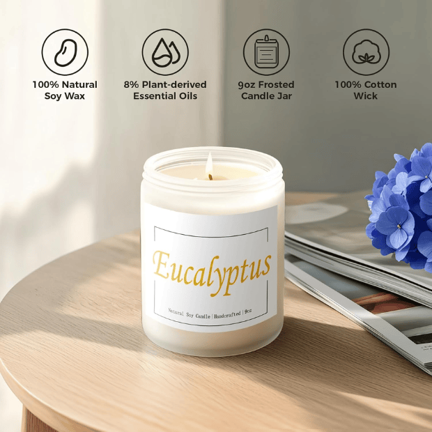 Premium Eucalyptus & Mint Soy Candle in Frosted White Glass