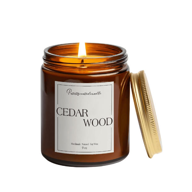 Premium Cedarwood & Saffron Soy Candle in Amber Jar