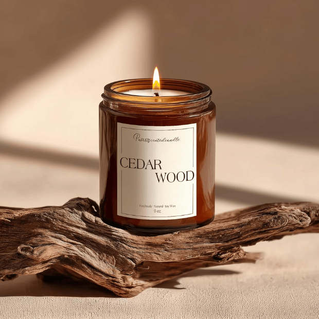 Premium Cedarwood & Saffron Soy Candle in Amber Jar