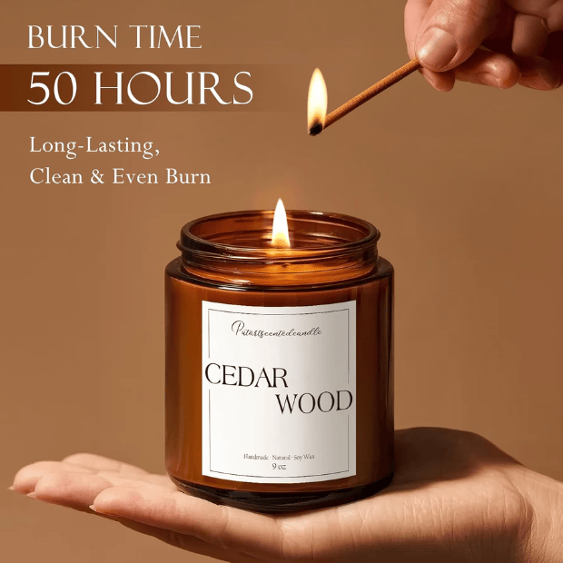 Premium Cedarwood & Saffron Soy Candle in Amber Jar