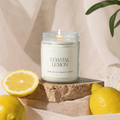 Lemon Zest & Sea Salt Scented Soy Wax Candle - Clear Glass Jar with Cotton Wick
