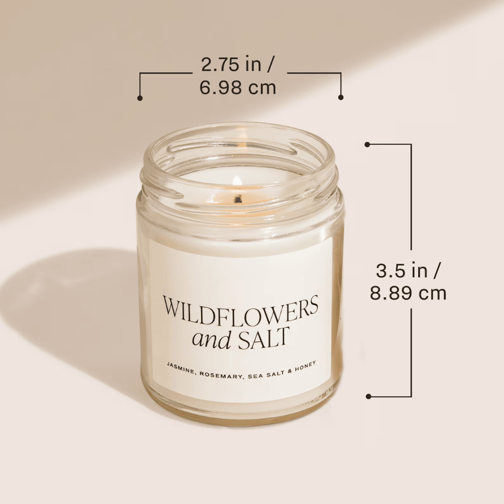 Lemon Zest & Sea Salt Scented Soy Wax Candle - Clear Glass Jar with Cotton Wick