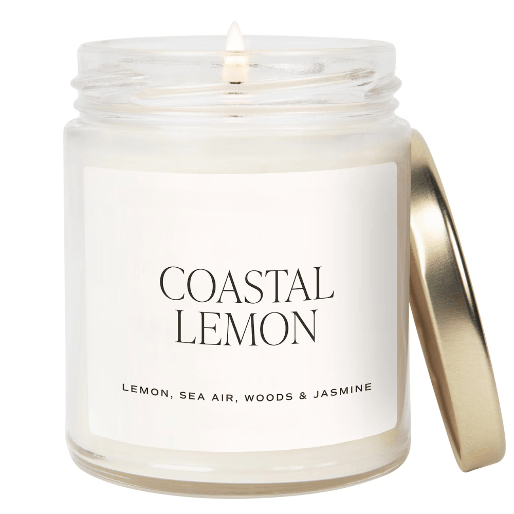 Lemon Zest & Sea Salt Scented Soy Wax Candle - Clear Glass Jar with Cotton Wick