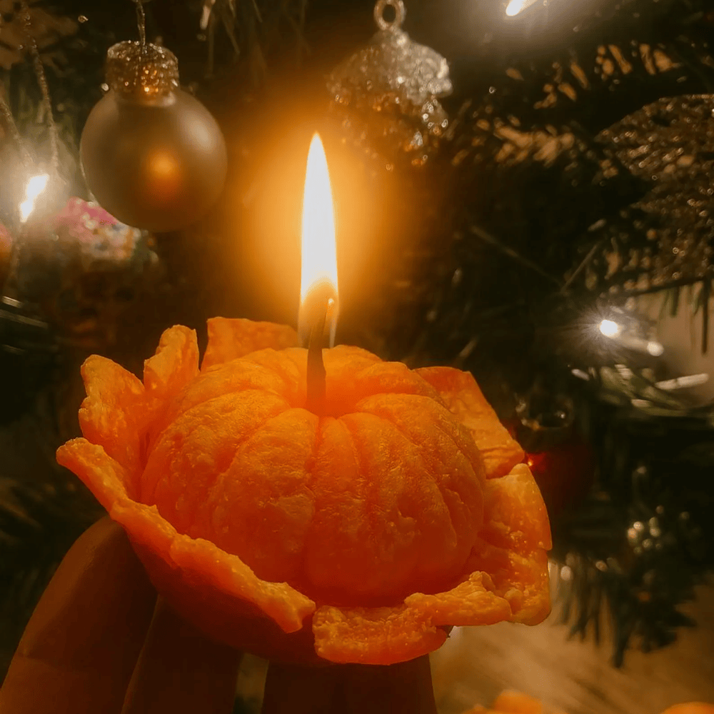 Mandarin Citrus Scented Molded Soy-Beeswax Pillar Candles - 3-Piece Fruit Shape Set