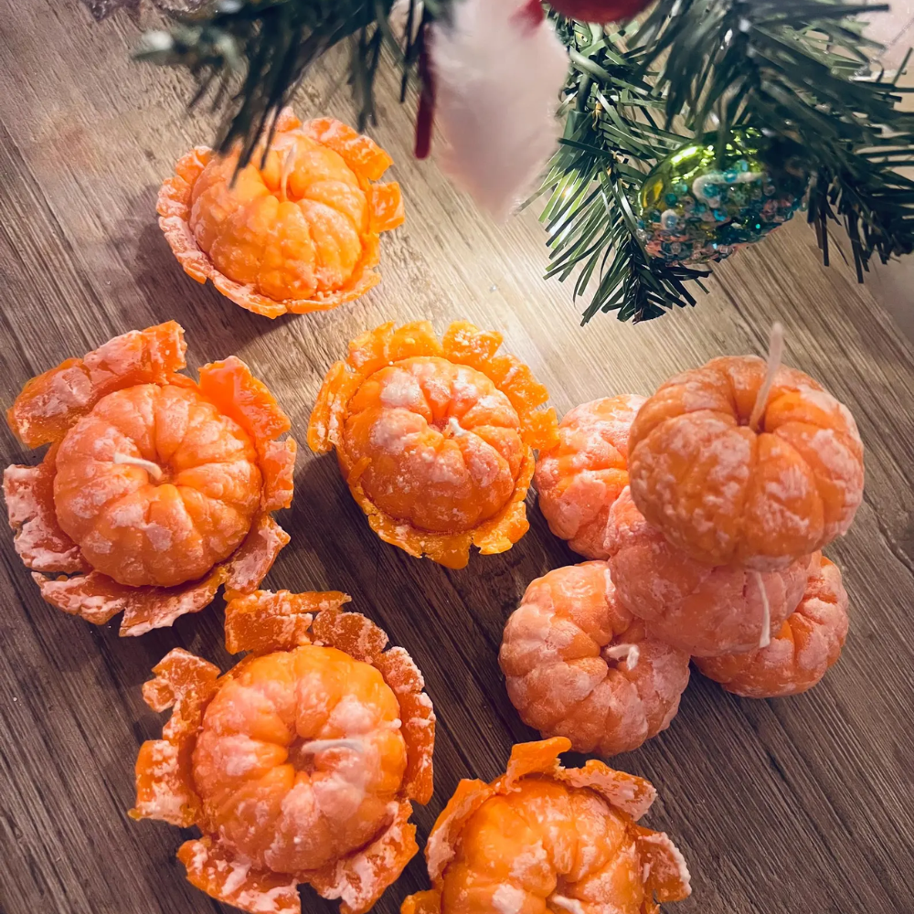 Mandarin Citrus Scented Molded Soy-Beeswax Pillar Candles - 3-Piece Fruit Shape Set