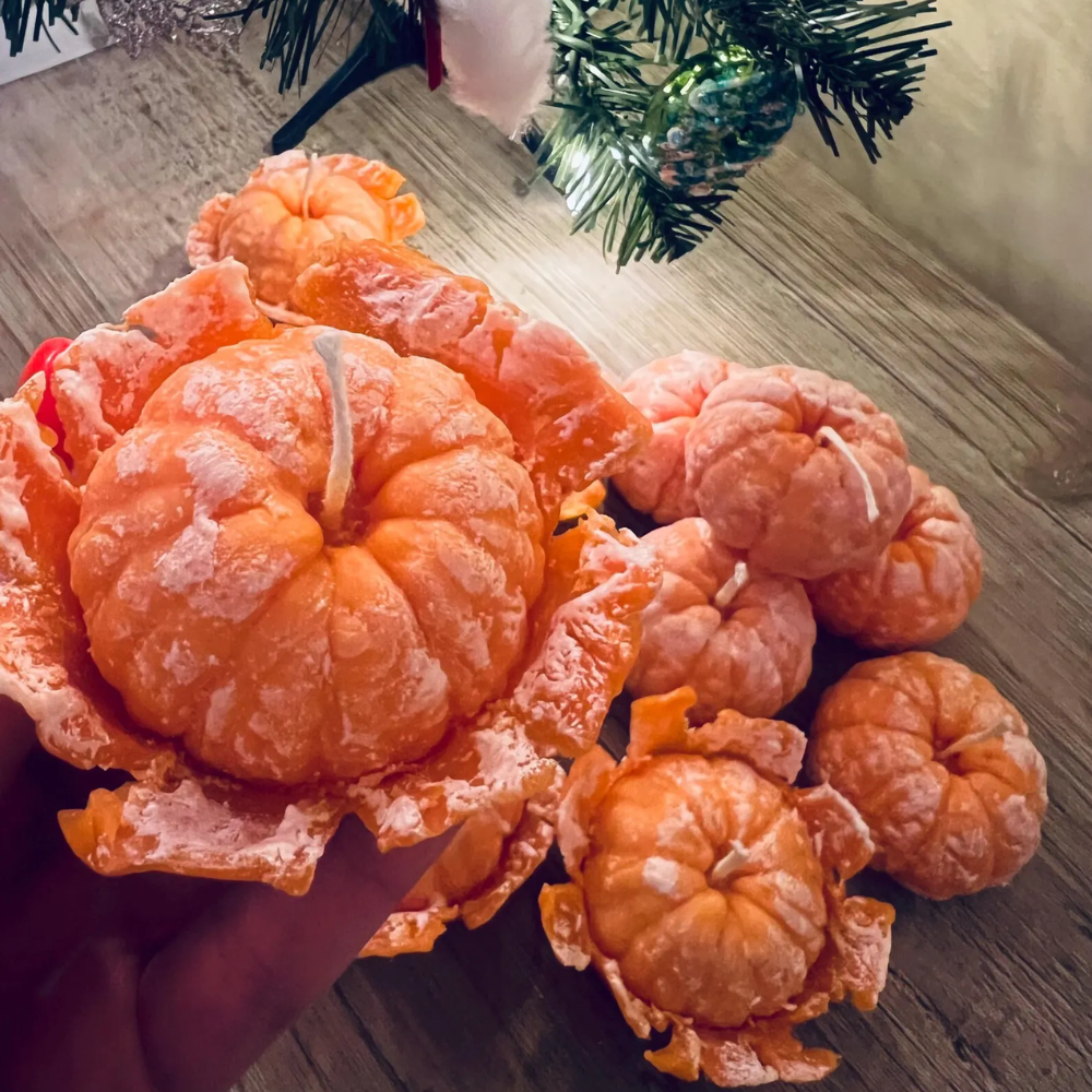 Mandarin Citrus Scented Molded Soy-Beeswax Pillar Candles - 3-Piece Fruit Shape Set