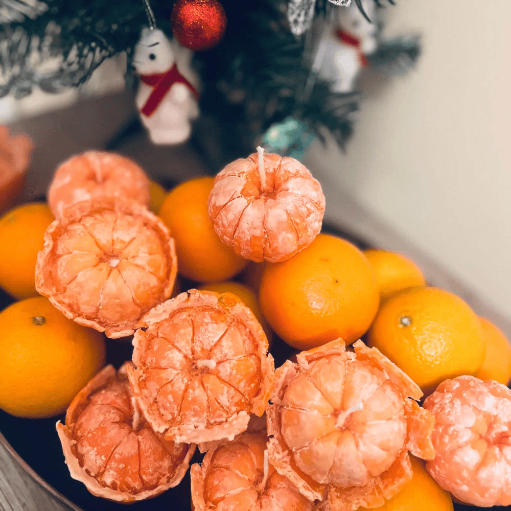 Mandarin Citrus Scented Molded Soy-Beeswax Pillar Candles - 3-Piece Fruit Shape Set