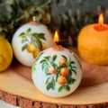 Lemon & Orange Patterned Pillar Candle - Unscented Soy & Beeswax Blend