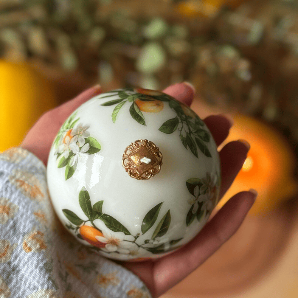 Lemon & Orange Patterned Pillar Candle - Unscented Soy & Beeswax Blend