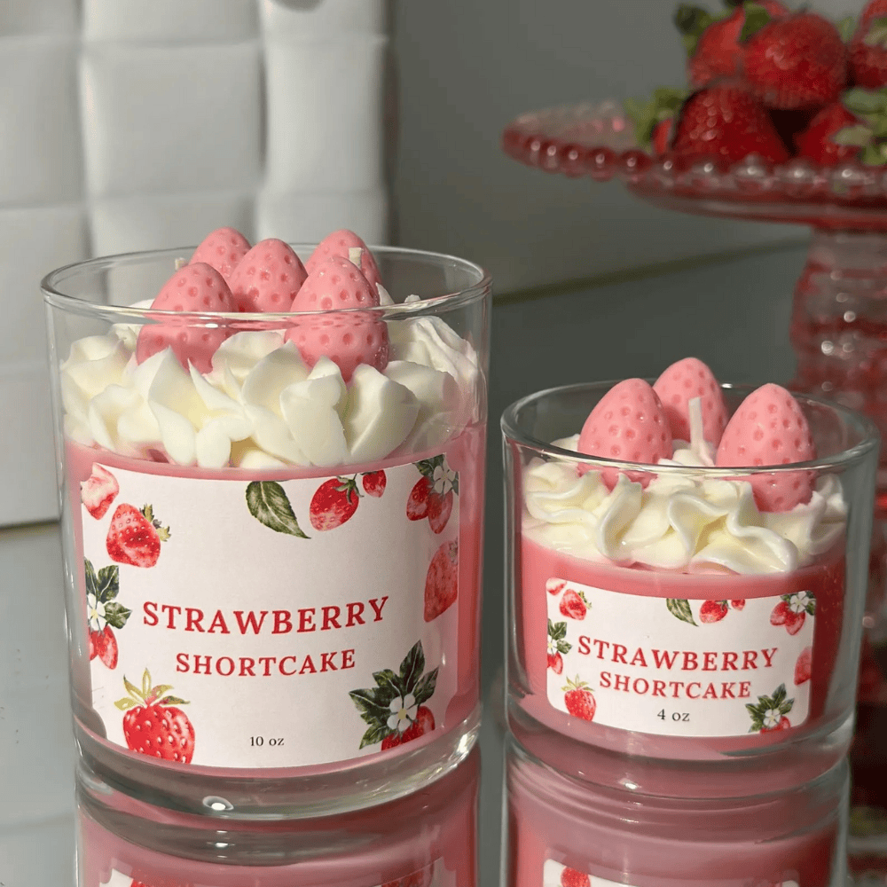 Strawberry & Vanilla Bakery Scented Soy Wax Candle - Glass Jar with Lead-Free Cotton Wick (4oz / 10oz)