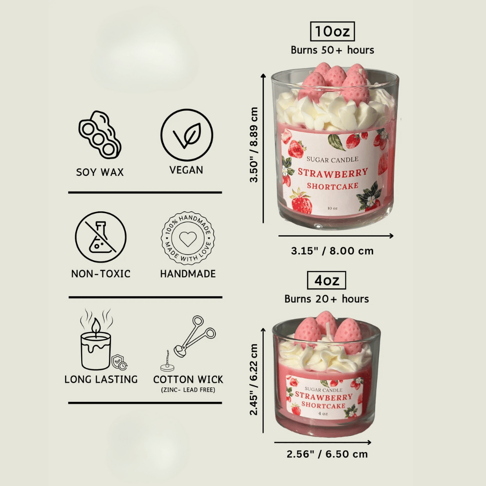 Strawberry & Vanilla Bakery Scented Soy Wax Candle - Glass Jar with Lead-Free Cotton Wick (4oz / 10oz)