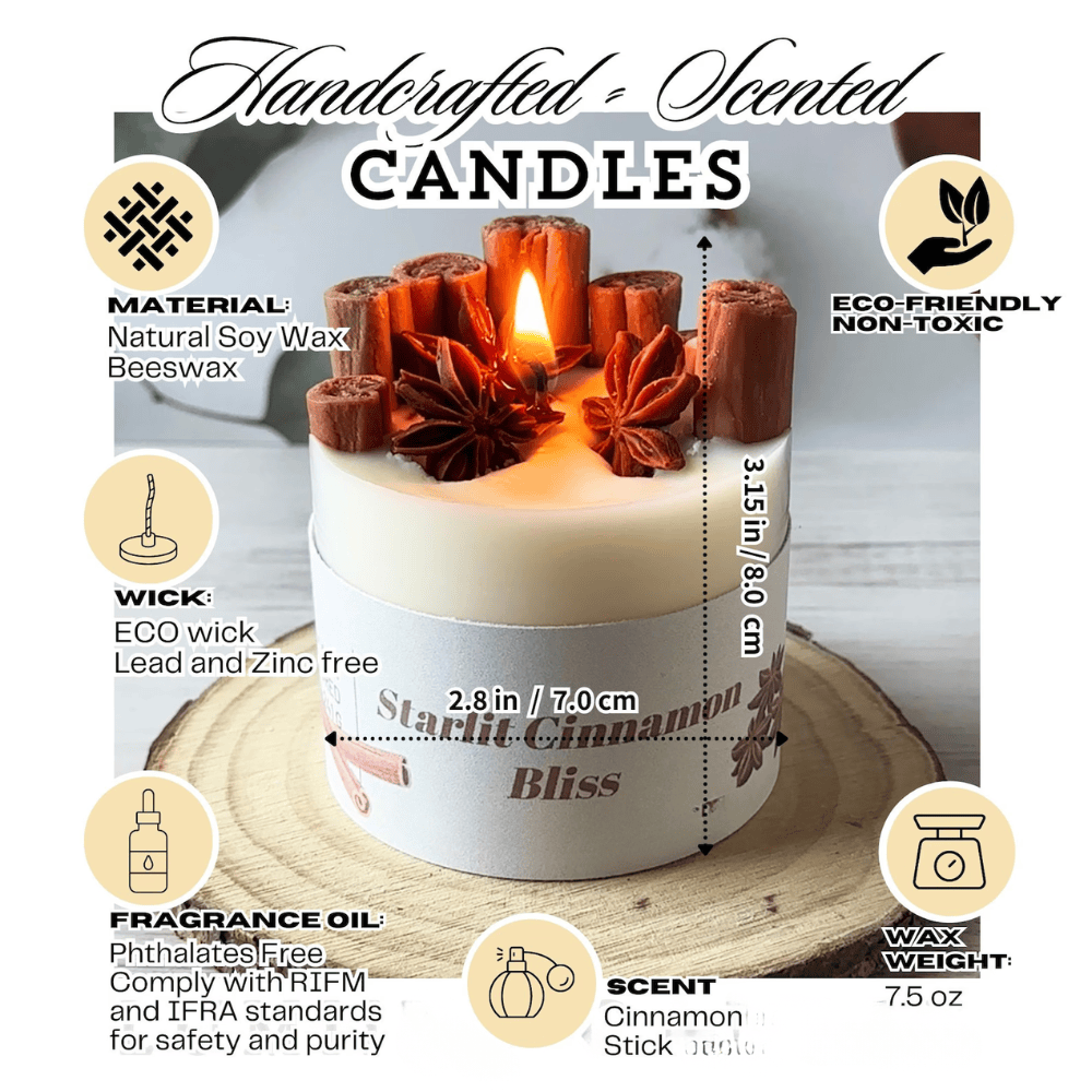 Cinnamon Spice Scented Soy-Beeswax Jar Candle - Lead-Free Cotton Wick & Real Star Anise