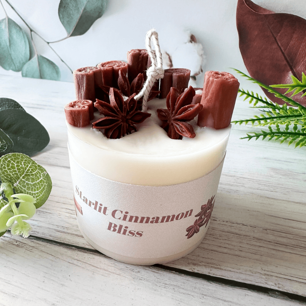 Cinnamon Spice Scented Soy-Beeswax Jar Candle - Lead-Free Cotton Wick & Real Star Anise