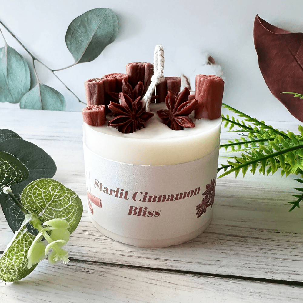 Cinnamon Spice Scented Soy-Beeswax Jar Candle - Lead-Free Cotton Wick & Real Star Anise