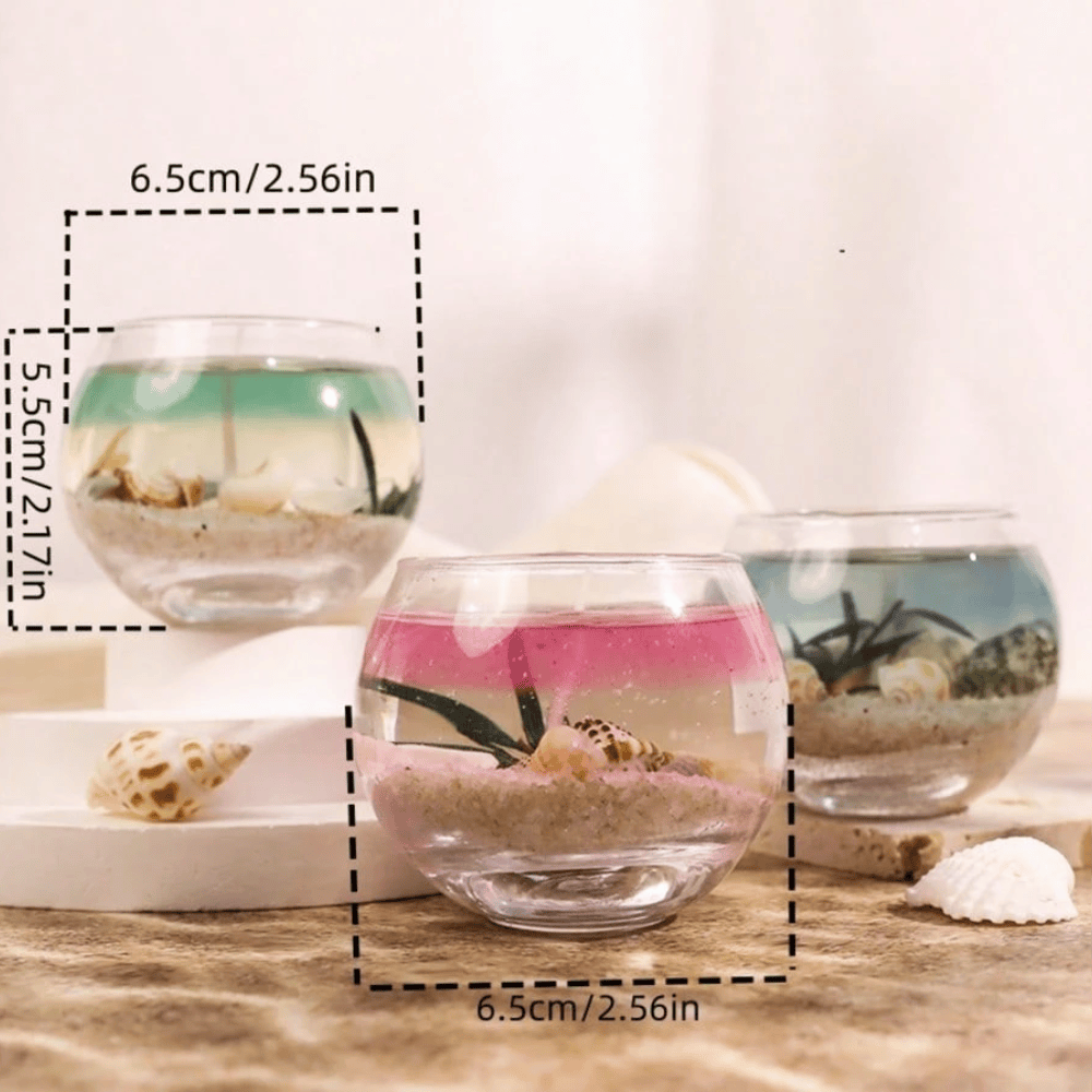 Ocean Marine Life Transparent Gel Wax Candle - Glass Vessel with Embedded Seashells & Starfish