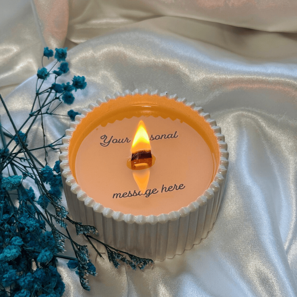 Custom Hidden Message Soy Wax Candle - Ribbed Concrete Vessel with Wood Wick