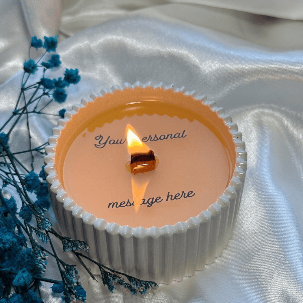 Custom Hidden Message Soy Wax Candle - Ribbed Concrete Vessel with Wood Wick
