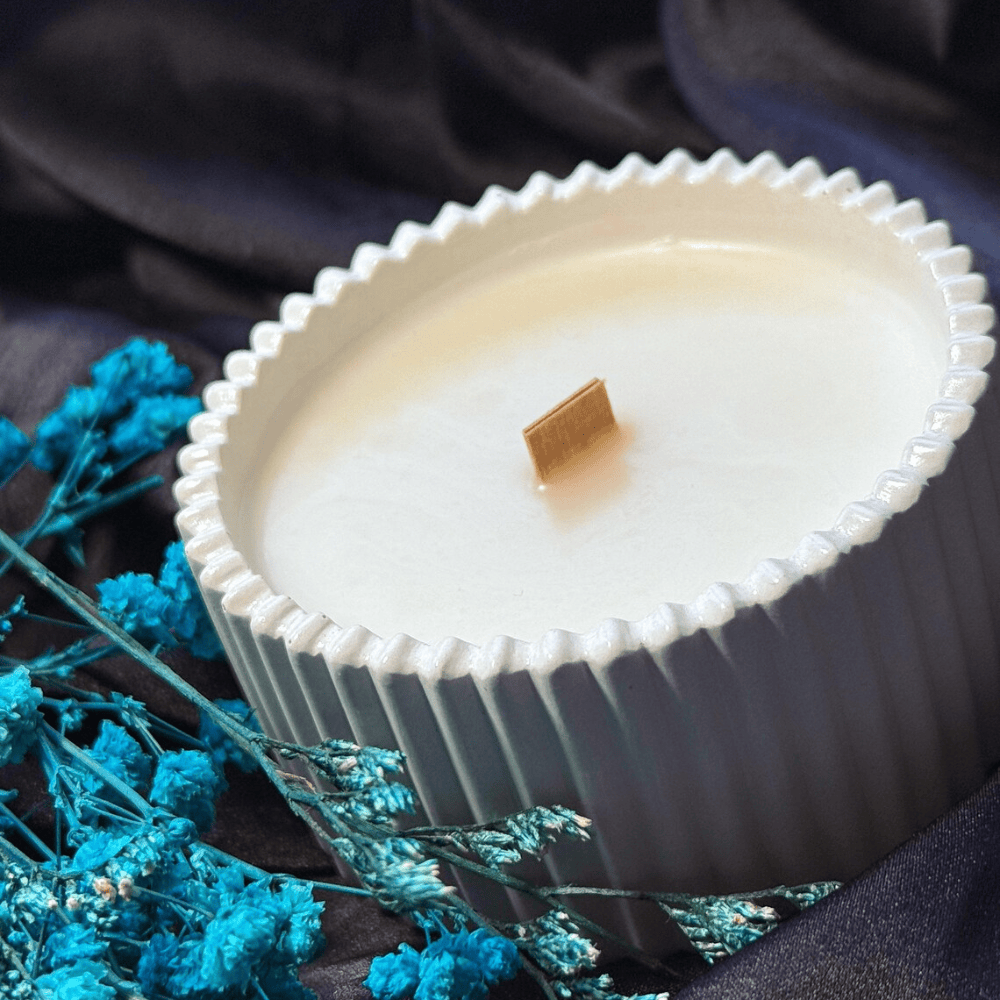 Custom Hidden Message Soy Wax Candle - Ribbed Concrete Vessel with Wood Wick