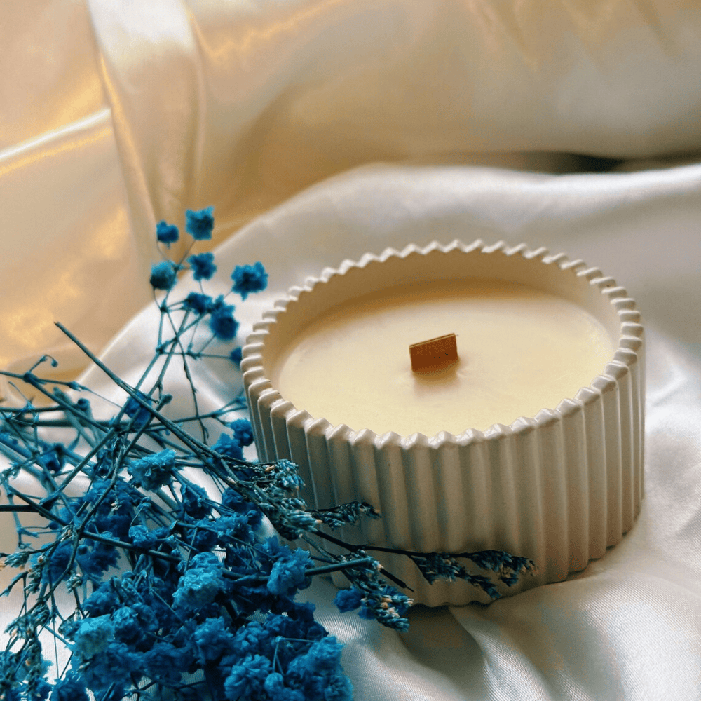 Custom Hidden Message Soy Wax Candle - Ribbed Concrete Vessel with Wood Wick