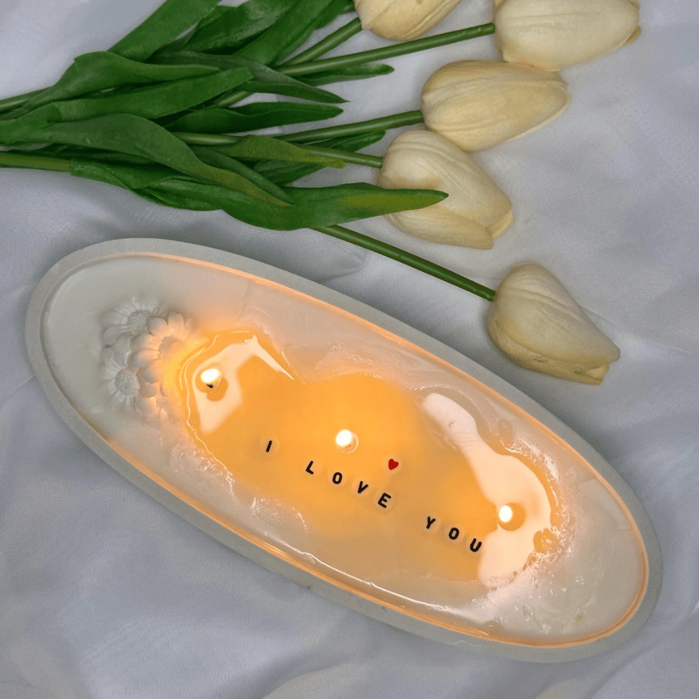 Customizable Hidden Text Concrete Boat Candle - Multi-Wick Soy Wax Tabletop Candle
