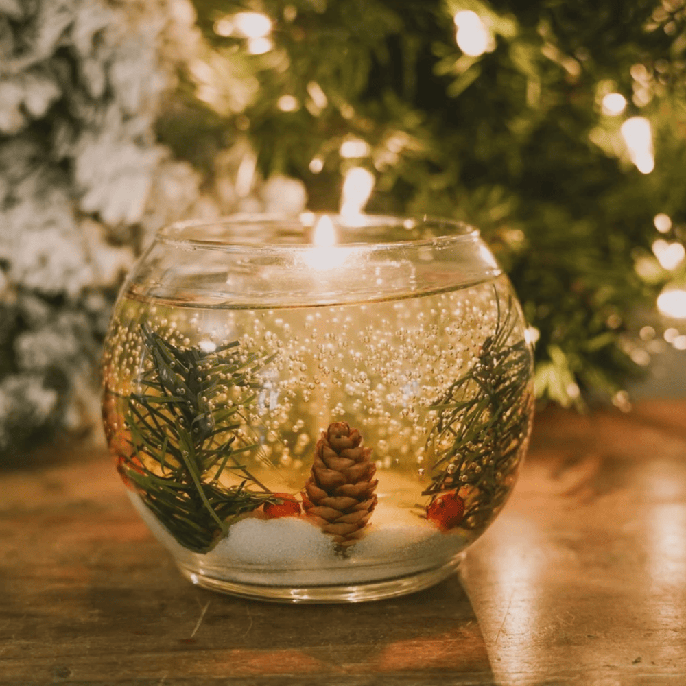 Balsam Scented Reusable Gel Candle - Heat-Resistant Glass Vessel with Botanical Inlays