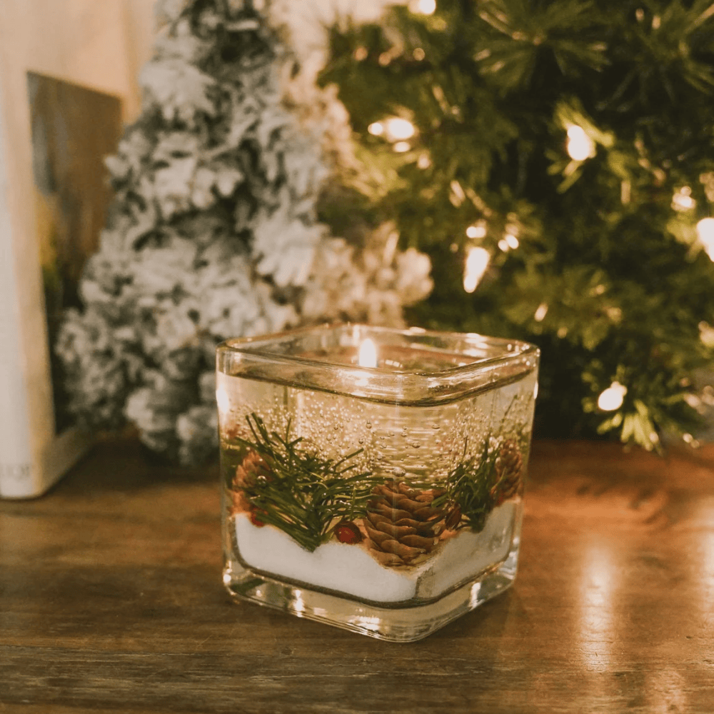 Balsam Scented Reusable Gel Candle - Heat-Resistant Glass Vessel with Botanical Inlays