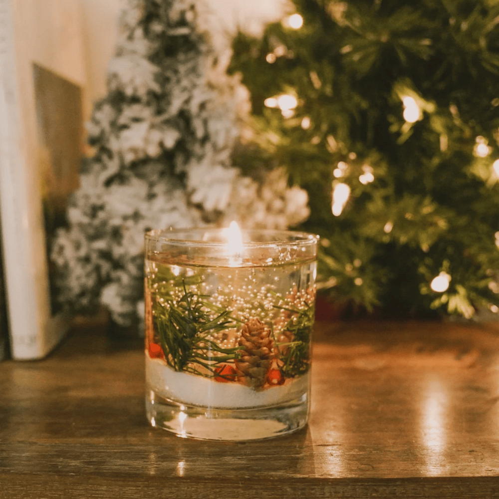 Balsam Scented Reusable Gel Candle - Heat-Resistant Glass Vessel with Botanical Inlays