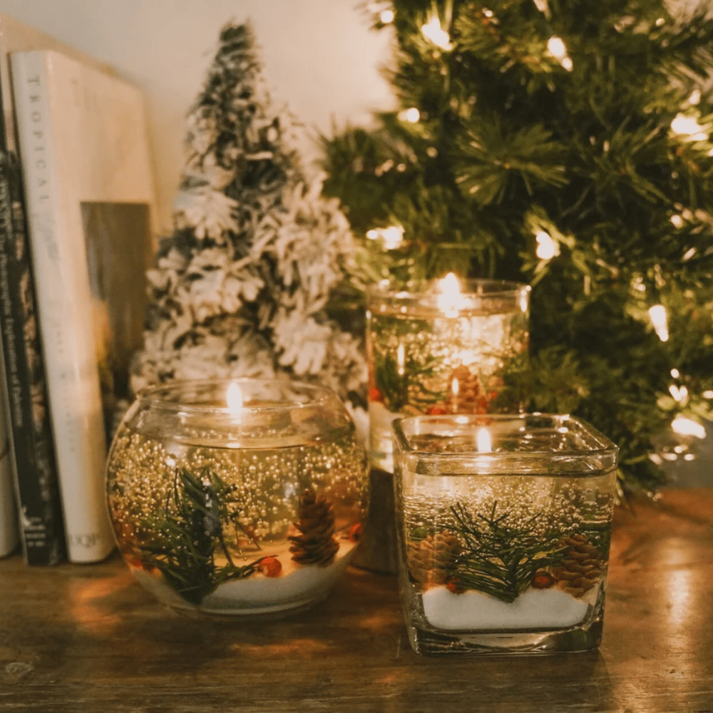 Balsam Scented Reusable Gel Candle - Heat-Resistant Glass Vessel with Botanical Inlays