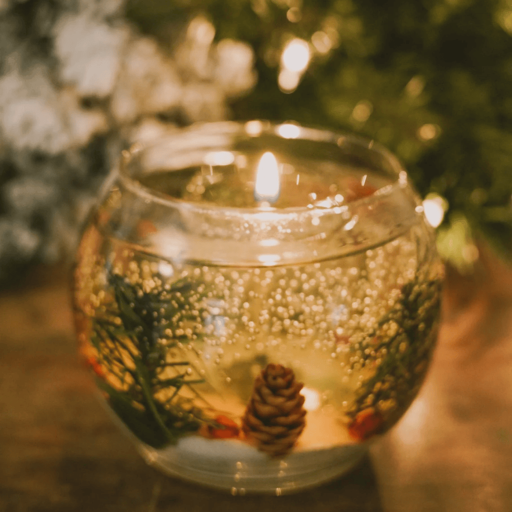 Balsam Scented Reusable Gel Candle - Heat-Resistant Glass Vessel with Botanical Inlays