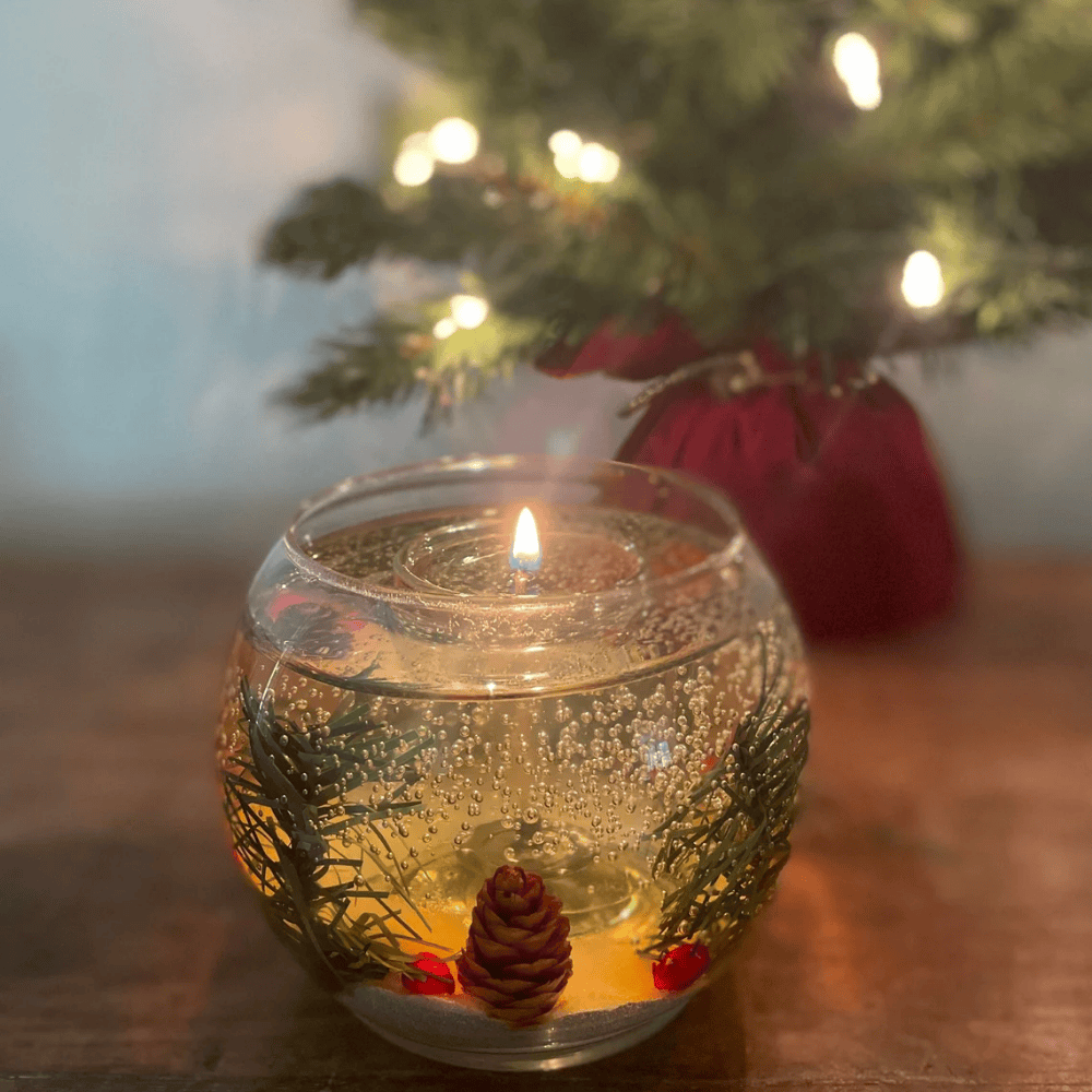Balsam Scented Reusable Gel Candle - Heat-Resistant Glass Vessel with Botanical Inlays