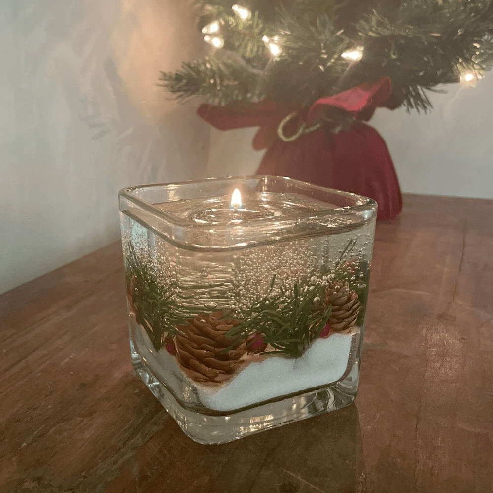 Balsam Scented Reusable Gel Candle - Heat-Resistant Glass Vessel with Botanical Inlays