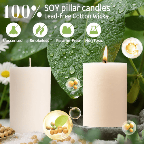 6-Pack Natural Soy Pillar Candles