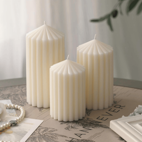 3-Pack Architectural Ribbed Pillar Set – Unscented Soy Wax