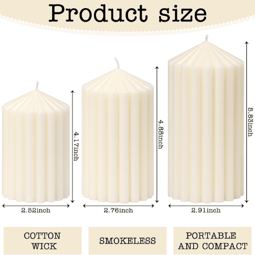 3-Pack Architectural Ribbed Pillar Set – Unscented Soy Wax