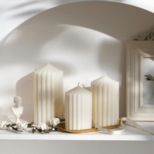 3-Pack Architectural Ribbed Pillar Set – Unscented Soy Wax