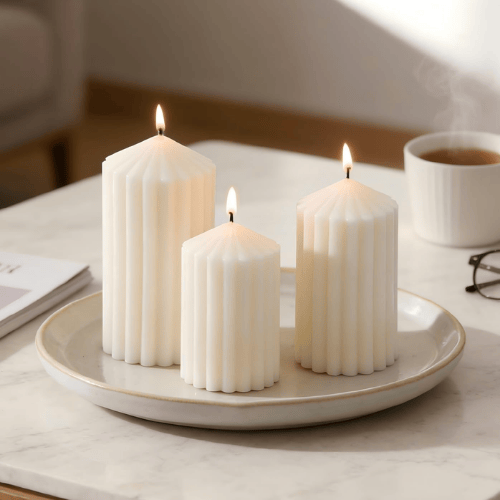 3-Pack Architectural Ribbed Pillar Set – Unscented Soy Wax